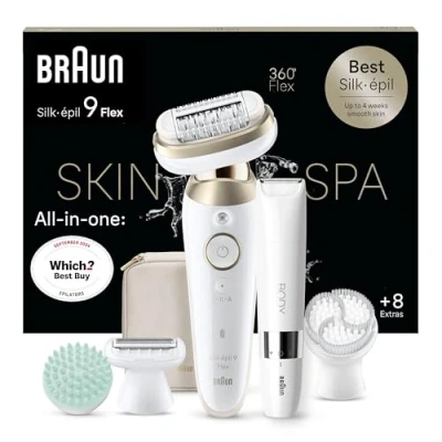 Image of Braun Silk épil 9 Flex SkinSpa, Epilator with 360 Flexible Head for Easy Hair Removal, Wet &amp; Dry, Lasting Smooth Skin, All in One Kit, Body Mini Shaver, 481 3D, White/Gold
