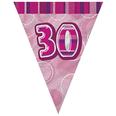 Image of Unique Party 90953 9ft Foil Glitz Pink 30th Birthday Bunting Flags