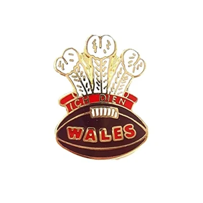 Image of Prince of Wales Feathers Rugby Ball Enamel Lapel Pin Badge T452