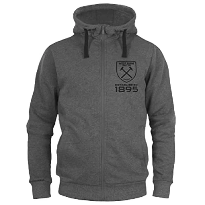 Image of West Ham United FC Official Football Gift Mens Zip Hoody Fleece Grey Small
