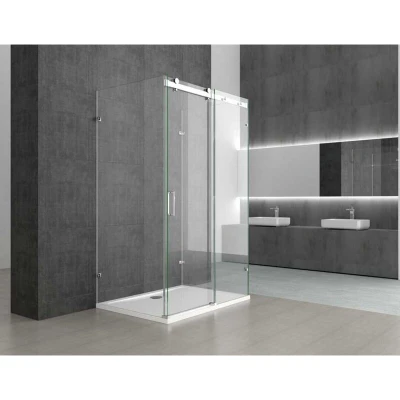 Image of Durovin Bathrooms 1400 x 900mm U Shape Rectangular Framless Shower Enclosure with Acrylic Tray Sliding Door &amp; 2X Side Screen 8mm Safety Clear Glass