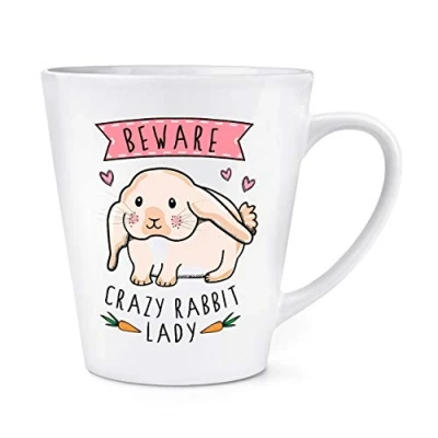 Image of Beware Crazy Rabbit Lady 12oz Latte Mug Cup