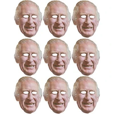 Image of Quickdraw 10 x King Charles Face Masks Kings Coronation Street Party Fancy Dress Costume Cardboard Mask