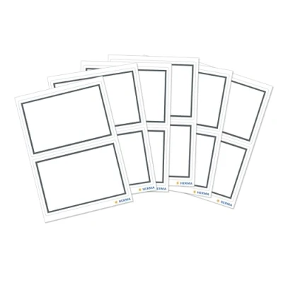 Image of HERMA 5715 Book Labels for Writing on Neutral Grey Border, Pack of 12, 82 x 55 mm, Self Adhesive Stickers School, Children, Girls, Boys, Blank Stickers, White