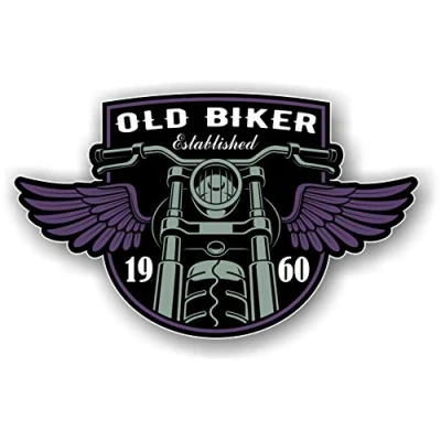 Image of Funny Year Dated Old Biker Established 1960 Retro Motorcycle Cafe Racer Style Vinyl Helmet Car Sticker Decal 110x67mm