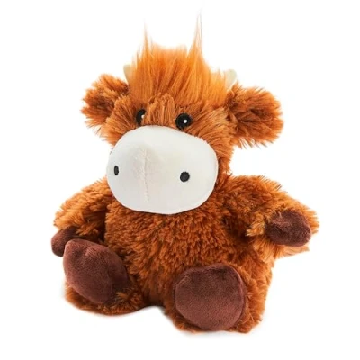Image of Warmies Highland Cow Microwavable, Weighted Teddy Bear for Anxiety and Relaxation Slightly Scented with French Lavender, Hot or Cold Plush Cuddly Toy, Junior Size