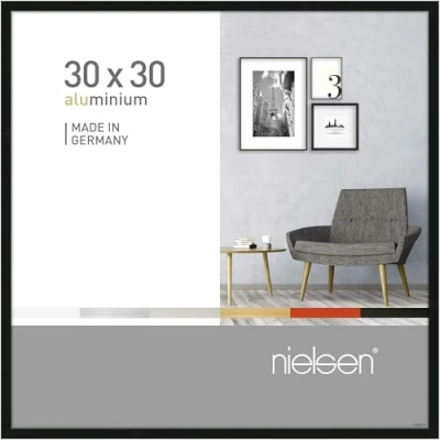 Image of nielsen Pixel Photo Frame, 30x30cm Black Aluminium Picture Frame with Protective Float Glass and Push Turn Clips Frosted