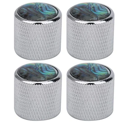 Image of electric Bass Knob, 4 Pcs Metal Knob Dome High End Shell Inlaid Tone Volume Control guitar Parts(Color Silver) partsAccessories for