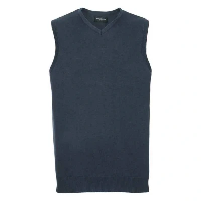 Image of Russell Athletic Collection Mens Knitted V Neck Sleeveless Sweatshirt (French Navy) Size 3XL