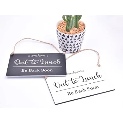 Image of Out To Lunch Be Back Soon, Door Window Sign, Break, Dinner Notice, Shop, Office, (White)