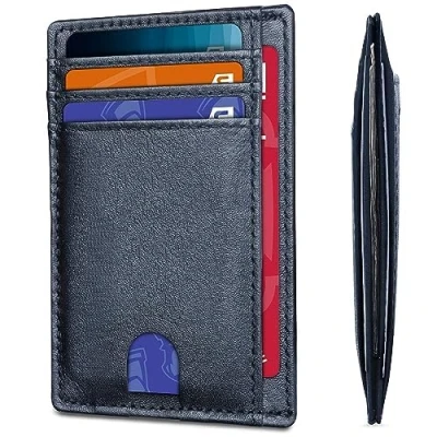 Image of AMEHA Mens Wallets Credit Card Holder RFID Blocking Slim Minimalist Genuine LeatherFront Pocket Business Holders with ID Window Holds up to 7 Cards and Bank Notes (Blue)