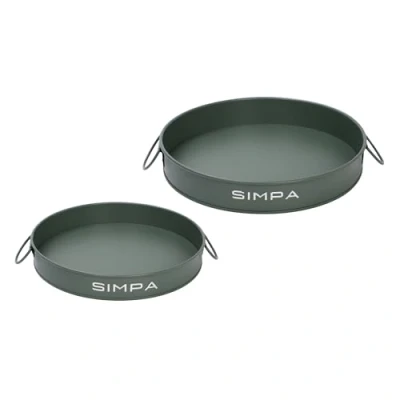 Image of simpa Round 2PC Metal Colour Serving Trays Set with Handles, 30cm &amp; 25cm Diameter Matt Green