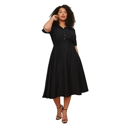 Image of Trendyol FeMan Plus Size Midi A line Relaxed fit Woven Dress Black