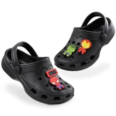 Image of Marvel Boys Clogs with Removable Rubber Charms Gifts (Black Avengers, 1 UK)