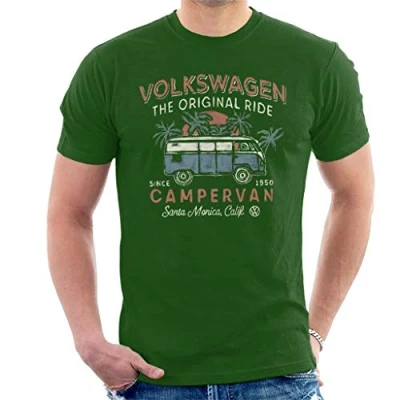 Image of Volkswagen The Original Ride Campervan Men&#039;s T Shirt Bottle Green