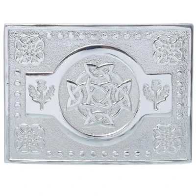 Image of Authentic Scottish Kilt Belt Buckle Classic Thistle Design, Highland Wear Accessory for Men, Traditional Celtic Pewter Buckles (Chrome Finish)