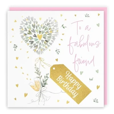 Image of Hunts England Friend Contemporary Hearts Pretty Birthday Card Luxury Gold Foil Milo&#039;s Gallery Champagne, Female Fabulous For Pink Envelope