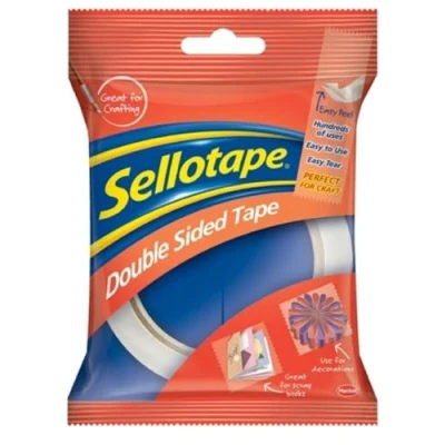 Image of Sellotape Double Sided Tape, Strong Tape for Everyday Use, Mounting, Arts &amp; Crafts, Easy to Use Sticky with Solid Grip Peel, 12mmx33m