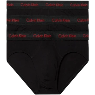 Image of Calvin Klein Men&#039;s Hip Brief 3Pk, Black W/Pompian Red Logos, S