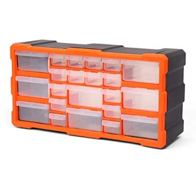 Image of Bond Hardware 22 Drawer Organiser for DIY Tool Bits Plastic Storage Units Workshop Screws and Small Parts Cabinet or Office Stationary Craft Box Black/Orange