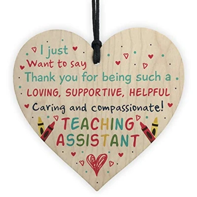 Image of RED OCEAN Teaching Assistant Thank You Gift Wooden Heart Plaque For Teacher Leaving Nursery School Present