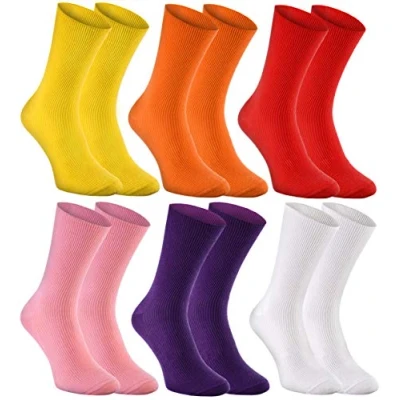 Image of Rainbow Socks Women Men Antibacterial Diabetic Non Elastic Loose 6 Paar Yellow Orange Red Rosa Violett White Size 8,5 9,5