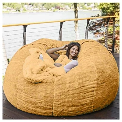 Image of REOTEL Soft Giant Bean Bag Chair Cover Breathable And Comfortable for Adult Living Room Light Big Round Fluffy Faux Fur BeanBag Lazy Sofa (No Filler),Yellow,6FT