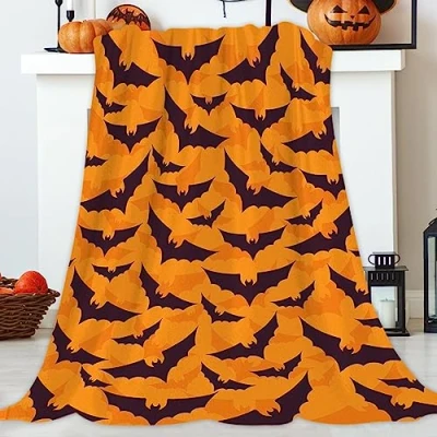 Image of JOOCAR Black Bats Throw Blanket Halloween Night Orange Festival Gift Cozy Soft Lightweight Flannel Plush Blankets for Bed Couch Living Room Sofa Chair,40x50 Inch
