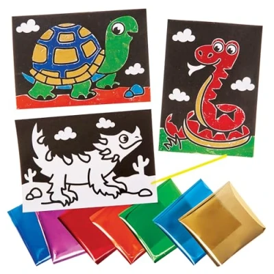 Image of Baker Ross FN195 Reptiles Foil Art Pictures Pack of 10, Arts and Crafts Colouring Picture From Kits