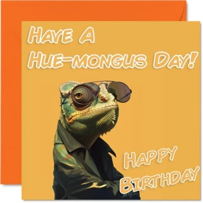 Image of Funny Birthday Cards for Women Men Cool Chameleon Sunglasses Happy Card Mum Dad Brother Sister Uncle Auntie Cousin Grandad Nanny Friend 145mm x Joke Pun Greeting