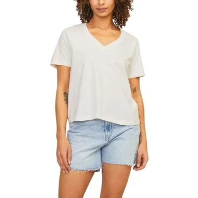 Image of JJXX Women&#039;s Jxannie Reg Vneck SS Tee JRS T Shirt, Cream Coloured, S