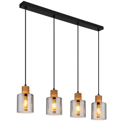 Image of Aleidis Bar Pendant Ceiling Light Matt Black Smoke Glass Shade 4x E27