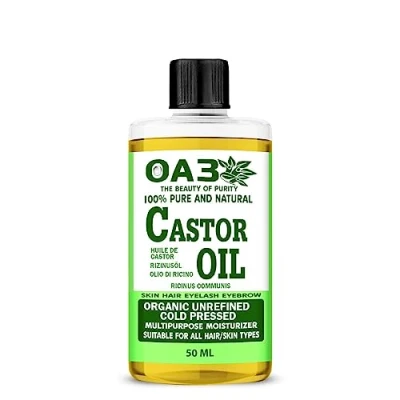 Image of OA3 Pure Natural Castor Oil 50ML Cold Pressed, 100% &amp; Undiluted, Hexane Free Nourish Your Skin, Hair, Eyebrows, Nails, Beard, and Eyelashes