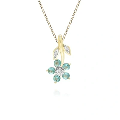 Image of Floral Emerald &amp; Diamond Pendant Necklace in 9ct Yellow Gold
