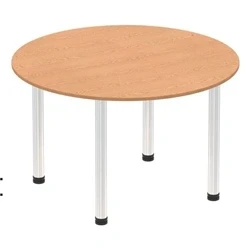 Image of Impulse 1000mm Round Table Oak Top Chrome Post Leg