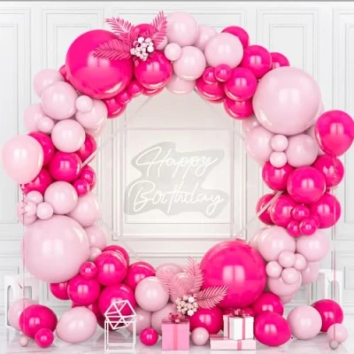 Image of Teselife Pink Balloons, 119Pcs Hot Pastel Macaron Baby Rose Red Balloon Arch Garland Kit Women Girl Kid Princess Bridal Shower Engagement Anniversary Wedding Birthday Party Valentine Decora