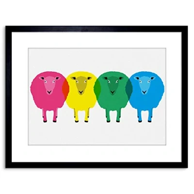 Image of Wee Blue Coo Cute Colourful Cartoon Sheep Framed Wall Art Print