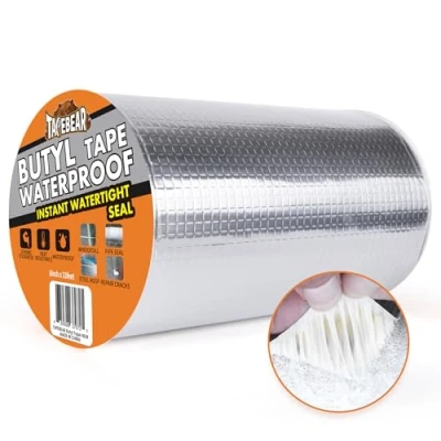Image of TAPEBEAR 200mm x 10m Butyl Tape Waterproof Sealant Tape, Aluminum Foil Duct Sealing for RV Roof Repair, Boat and Pipe Sealing, Silicone, Glass &amp; EDPM Leak Patching, Silver