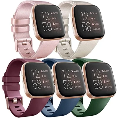 Image of Zoye Pack 5 Silicone Straps Compatible with Fitbit Versa 2 Strap/Fitbit Strap/Versa Lite SE Strap, Classic Soft Replacement Sport Wristbands Accessories for Women Men (Pack C, S)