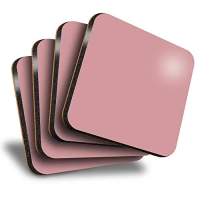 Image of Destination Vinyl ltd Great Coasters (Set of 4) Square Dusty Rose Pink Colour Block Drink Glossy Coasters/Tabletop Protection for Any Table Type #44922