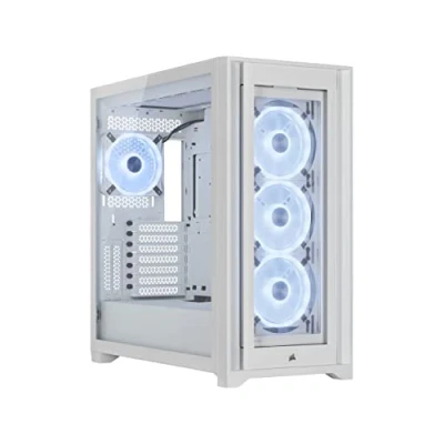Image of CORSAIR iCUE 5000X RGB QL Edition Mid Tower Case True White (Four QL120 Fans, Included Lighting Node CORE, Easy Cable Management, 136 Total LEDs)
