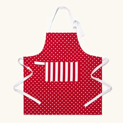 Image of HOMESCAPES Pure Cotton Unisex Apron with Pocket Polka Dot Red White 80 x 85 cm Fully Coordinated Washable Kitchen Linen