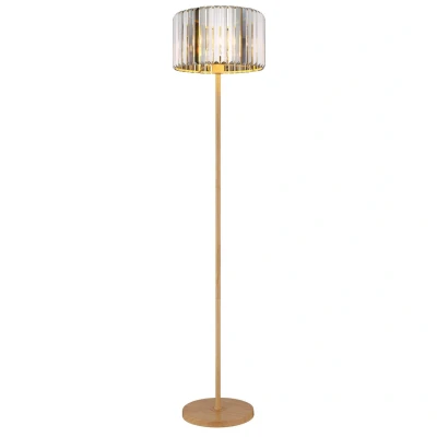 Image of Run Floor Lamp with Shade Wood Look K5 Crystals Smoke Colored 1x E27