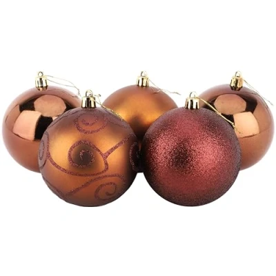 Image of Christmas Concepts® Pack of 5 100mm Large Baubles Shiny, Matte &amp; Glitter Design Decorations (Chocolate)