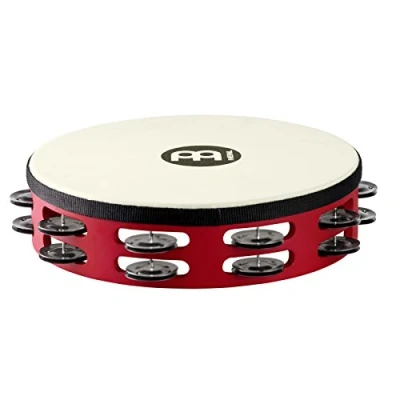 Image of Meinl Percussion Traditional Headed Tambourine With Synthetic Head 10 inch Diameter Siam Oak / Steel, Red Black (TAH2BK R TF)