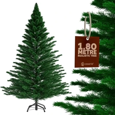 Image of CASARIA® Green Artificial Realistic Christmas Tree With Luxury Noble Fir Leaves 6ft Xmas Stand Look Fire Retardant Quick &amp; Easy Assembly 180cm /