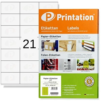 Image of labels 70 x 41 mm 2100 pieces self adhesive blank white 100 A4 sheets 3 7 printable 3481 4473
