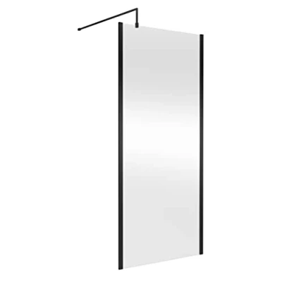 Image of nuie WRSCOBP90 Modern Bathroom Outer Framed Wall Fixed Wetroom Screen with Support Arm, 900mm, Satin Black