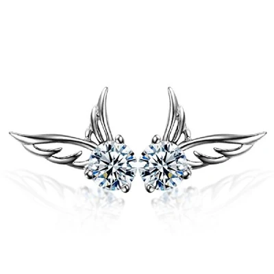 Image of Crystalline Azuria Women Girls 18ct White Gold Plated Crystals Angel Wings Stud Earrings