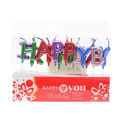 Image of SHATCHI Happy Multicolour Metallic Polka Dot Letters/Sprial Candles for Boys Girls Birthday Anniversary Wedding Party Cake Toppers Decorations